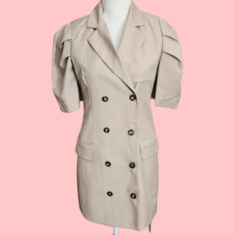 NWT Women's Short Puff Sleeve Double Breasted  Dress Sz Small